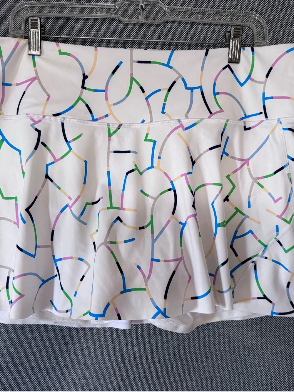 Athleta White Circle-Print Skater Skirt with Blue, Green, Pink and Black Accents